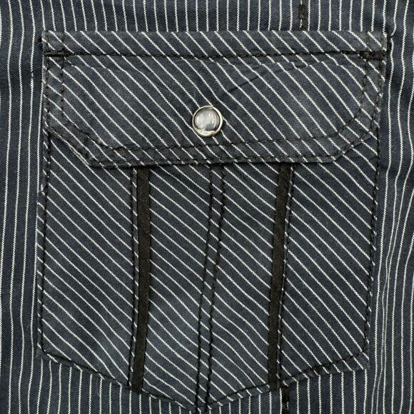 Chalc Men Large Blue Stripe western rodeo Pearl Snap Long sleeve button up shirt - Picture 4 of 9